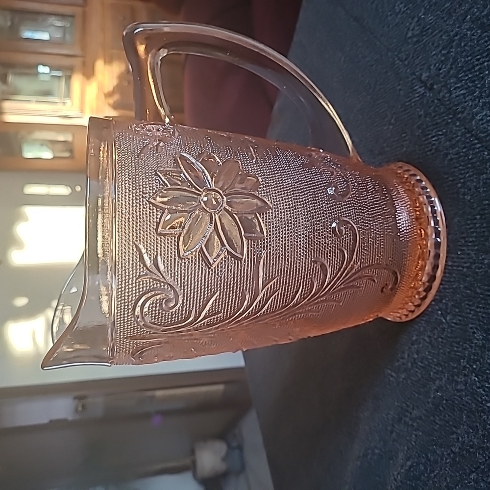 Tiara Sanwich glass pink pitcher.